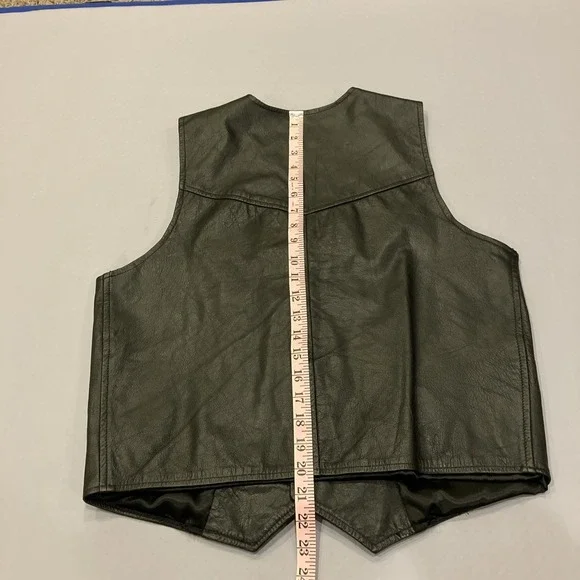 Branded Garments Black Leather Vest Joe Camel Cigarettes Logo Women's L Pockets - Picture 12 of 12